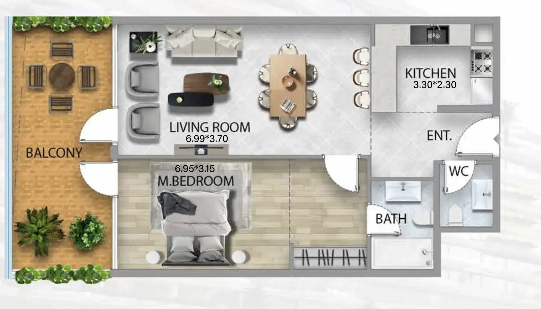 1 bedroom Apartments floor plan at 311 Boulevard