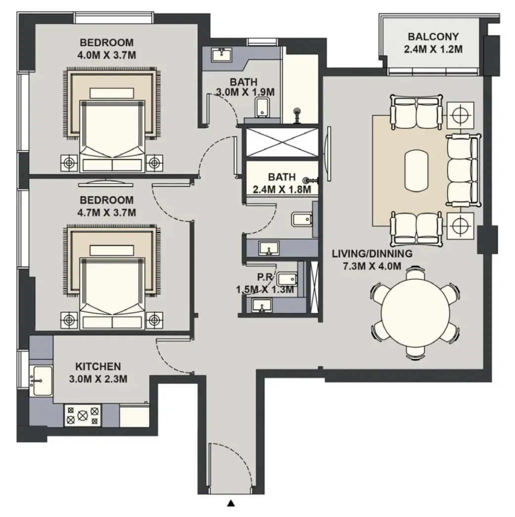 2 bedroom Apartments floor plan at Exotica by Al Marina