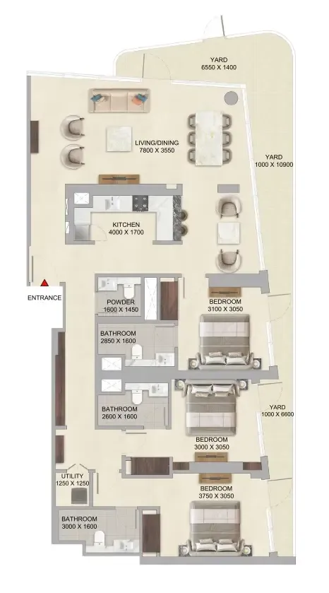 3 bedroom Apartments floor plan at River Cove Residences at Sobha City