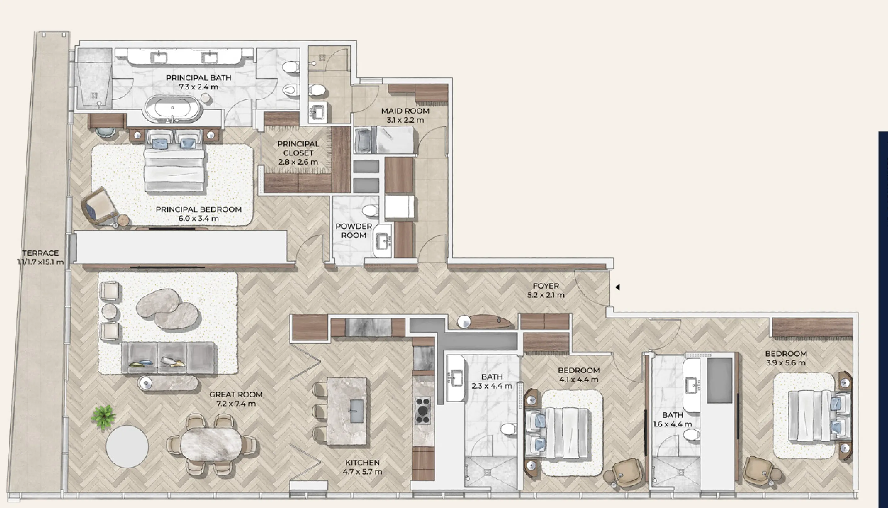 3.5 bedroom Apartments floor plan at Mr. C Residences Downtown