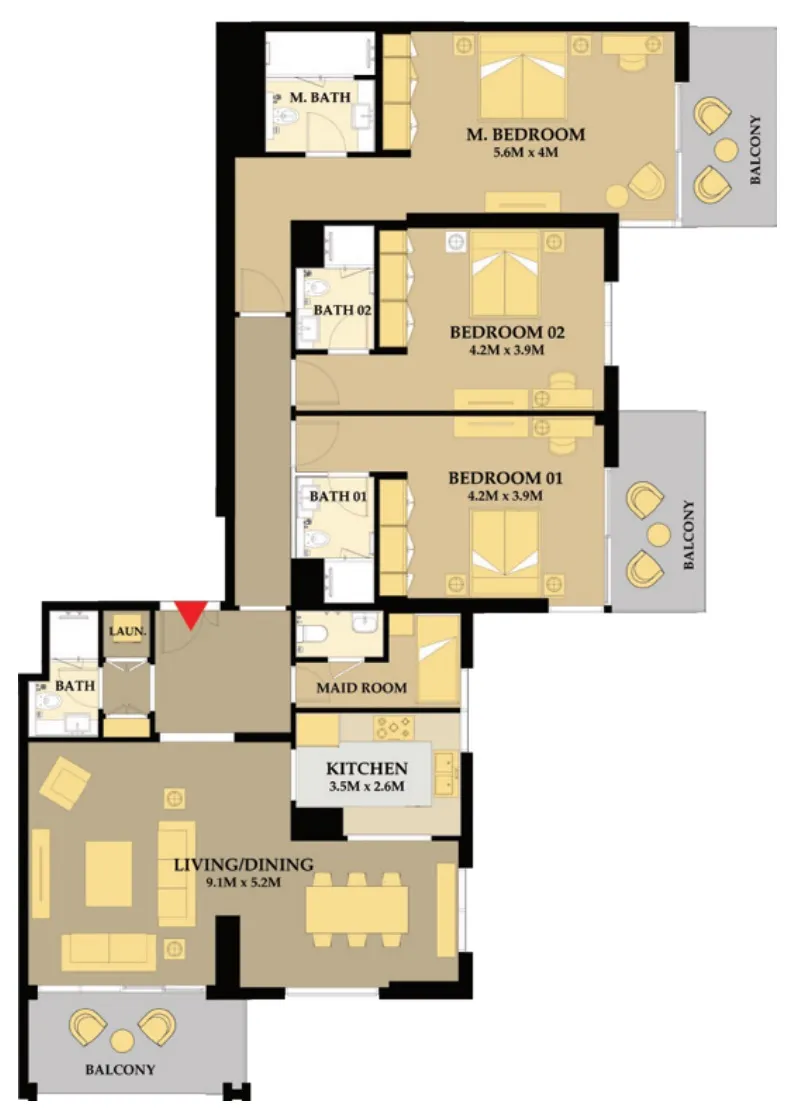 3 bedroom Apartments floor plan at Riva Residence