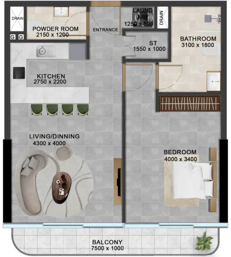 1 bedroom Apartments floor plan at Vivanti Residences by Meteora
