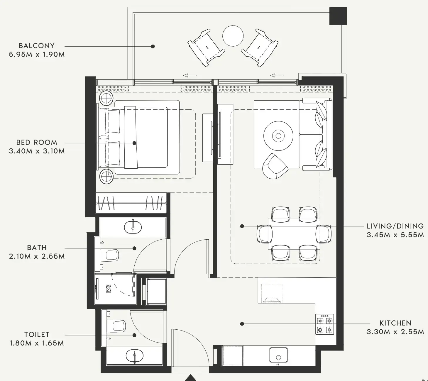 1 bedroom Apartments floor plan at Riviera 58