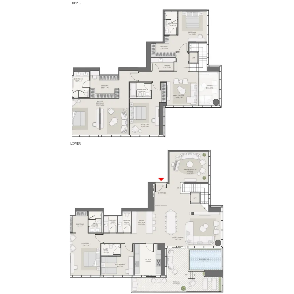 4.5 bedroom Duplex floor plan at Avenue Park Towers 2 at Wasl 1