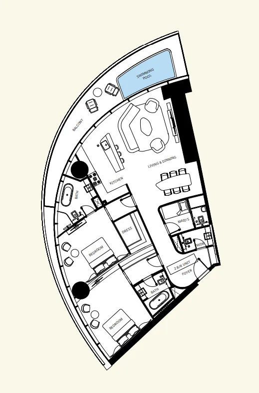 2 bedroom Apartments floor plan at Mercedes-Benz Places by Binghatti