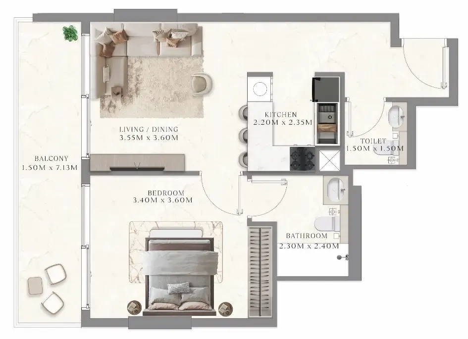 1 bedroom Apartments floor plan at Aum 99 Residences
