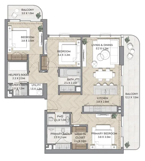 3.5 bedroom Apartments floor plan at Nura