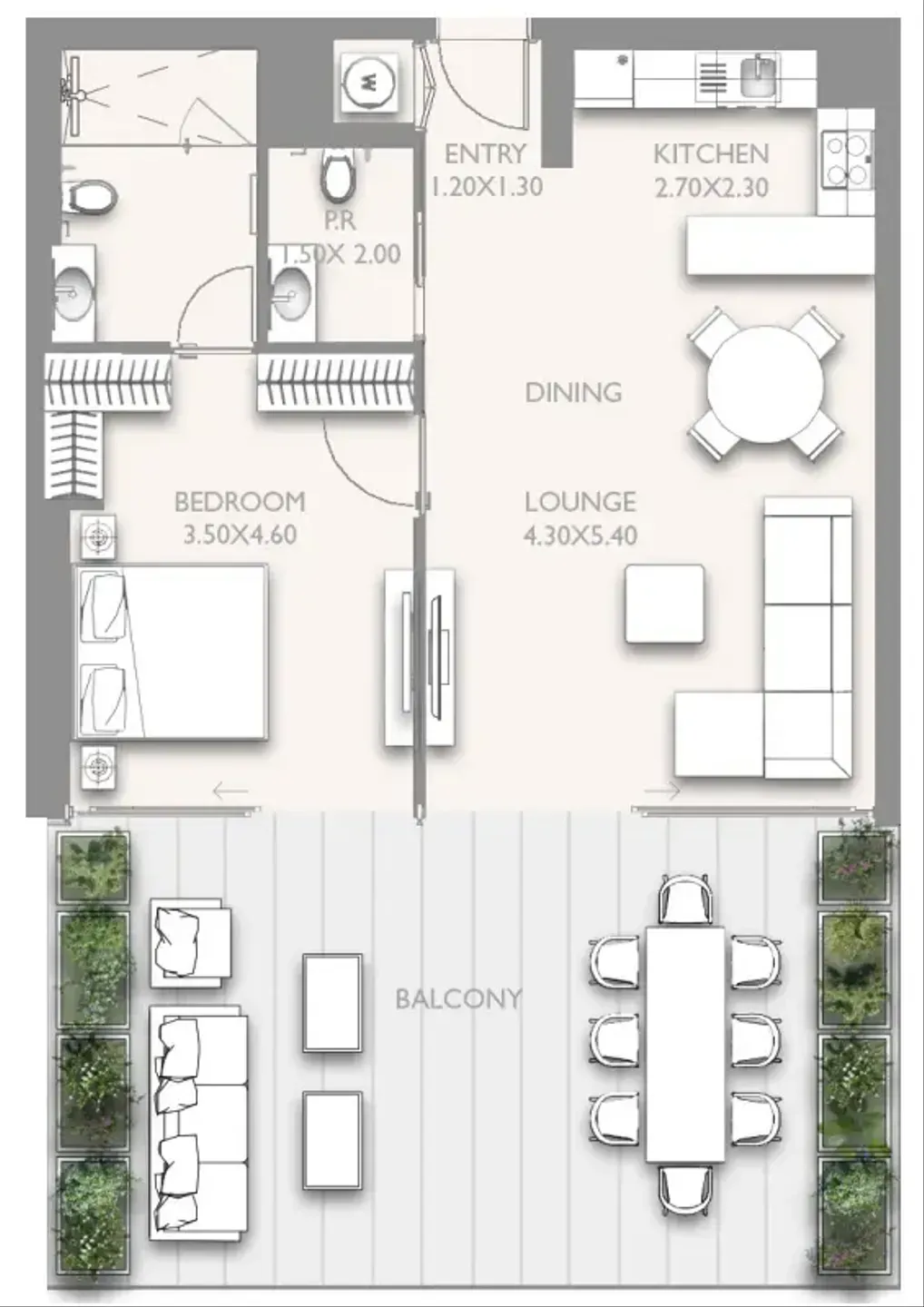 1 bedroom Apartments floor plan at Fairmont Residences Solara Tower