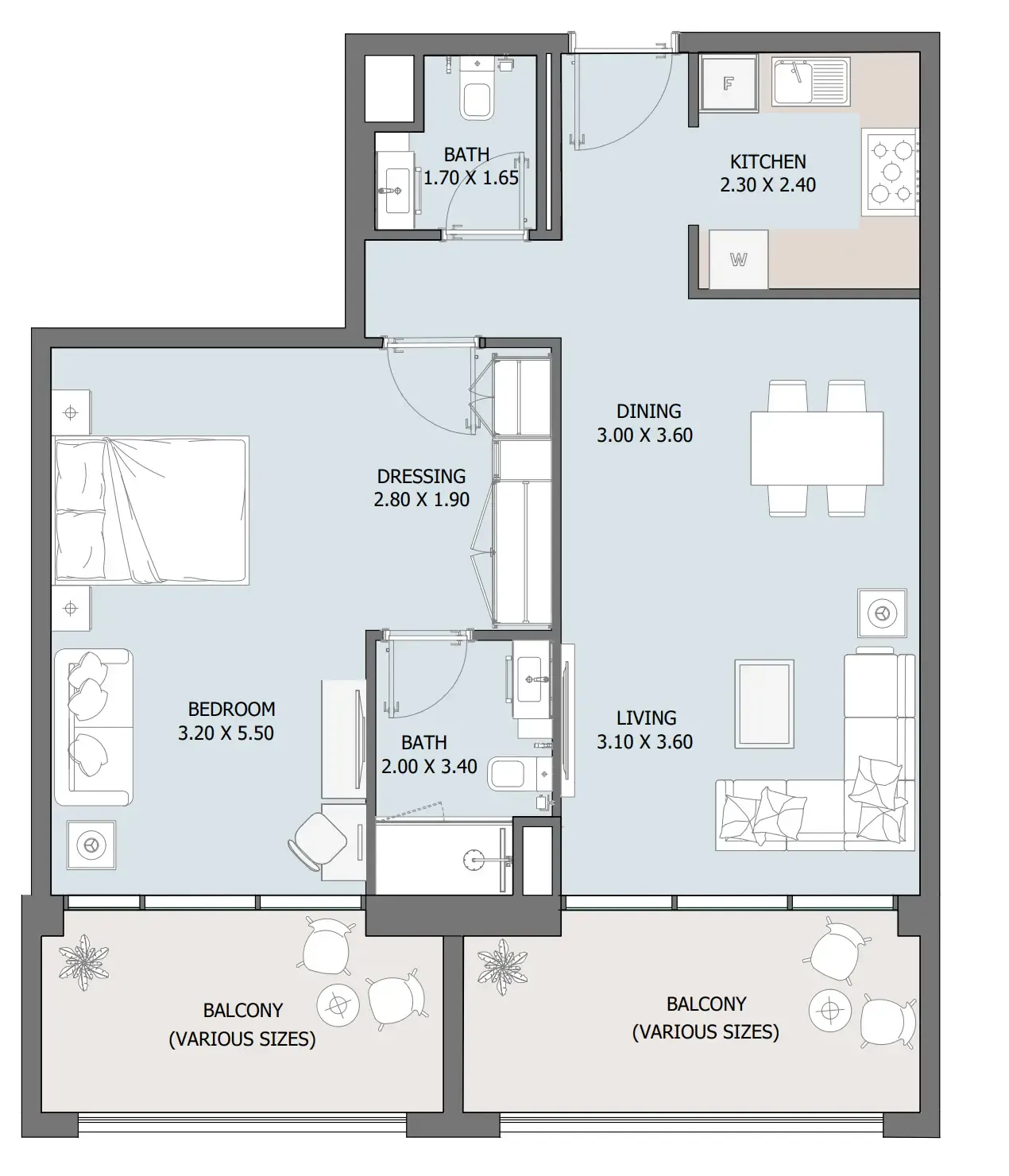 1 bedroom Apartments floor plan at Oceana