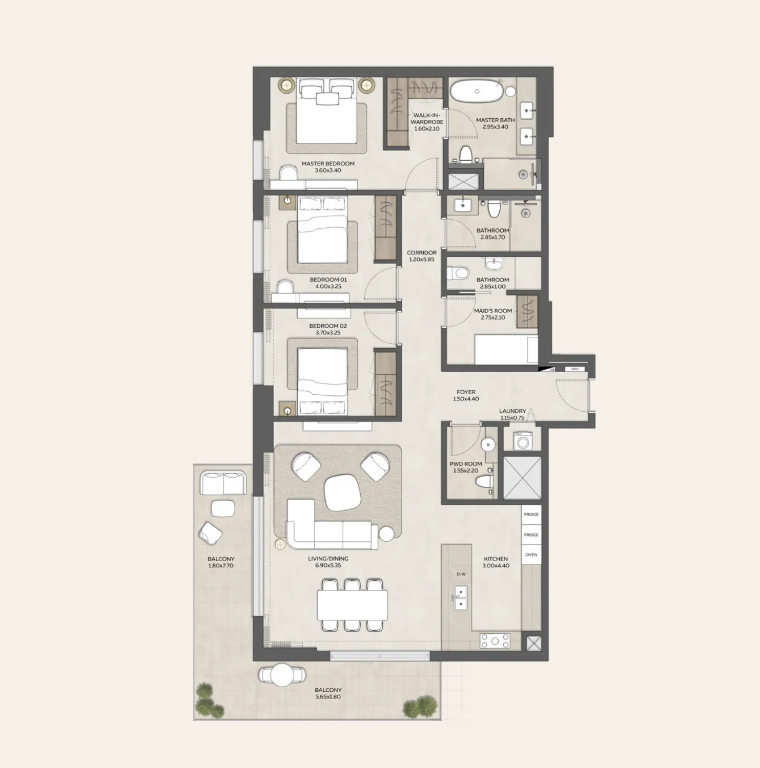 3 bedroom Apartments floor plan at Expo Valley Views - Roudah