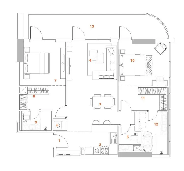 2 bedroom apartments floor plan at The Orchard Place Tower C