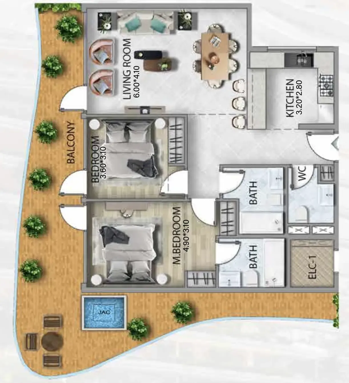 2 bedroom Apartments floor plan at 311 Boulevard