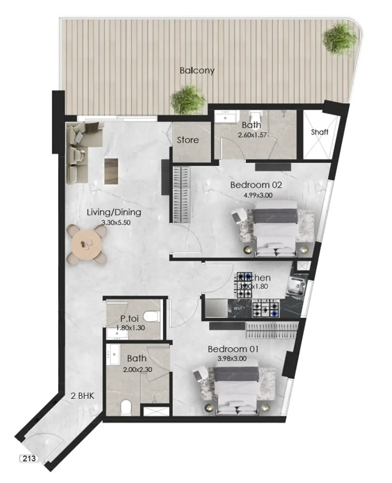 2 bedroom Apartments floor plan at Aristo