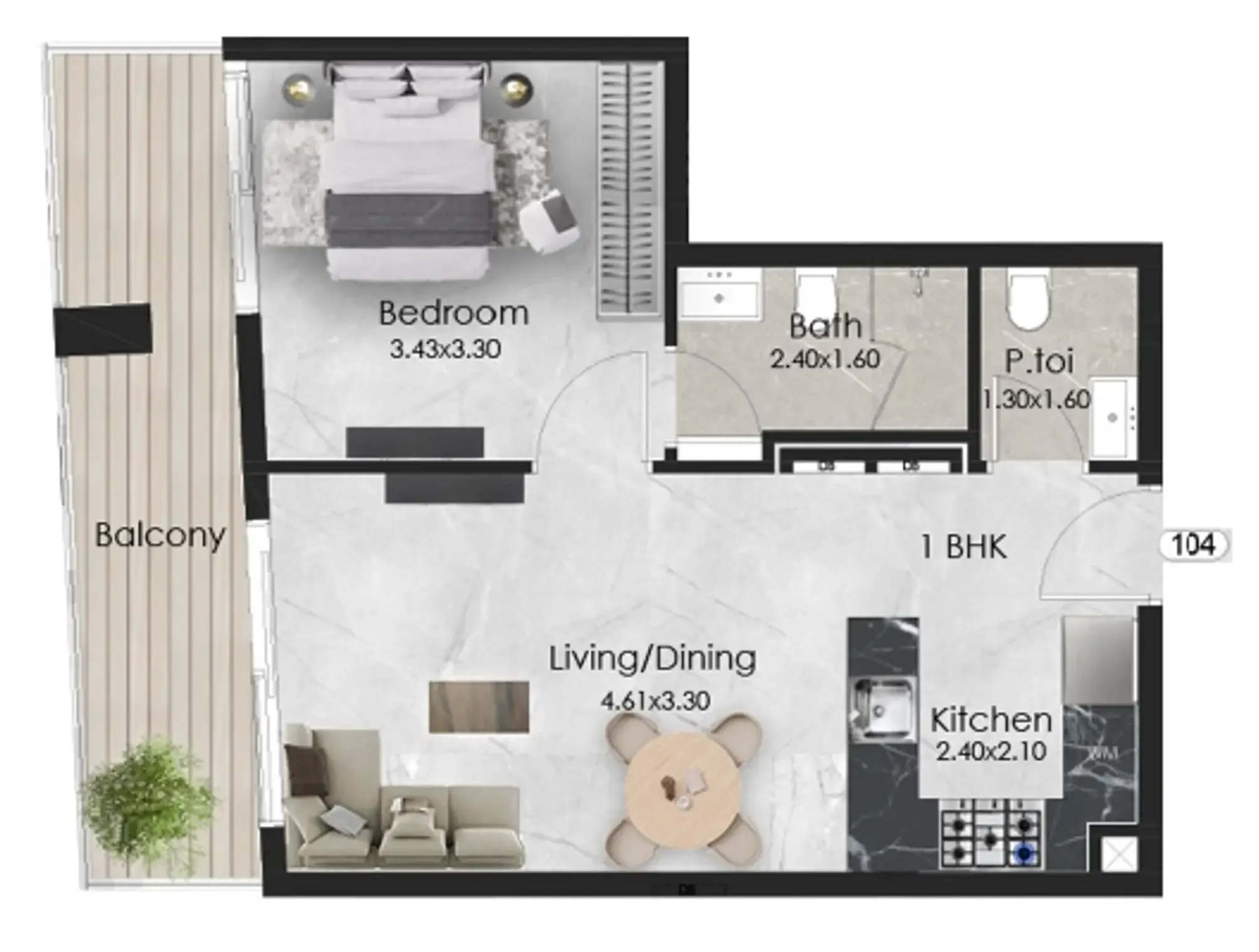 1 bedroom Apartments floor plan at Aristo