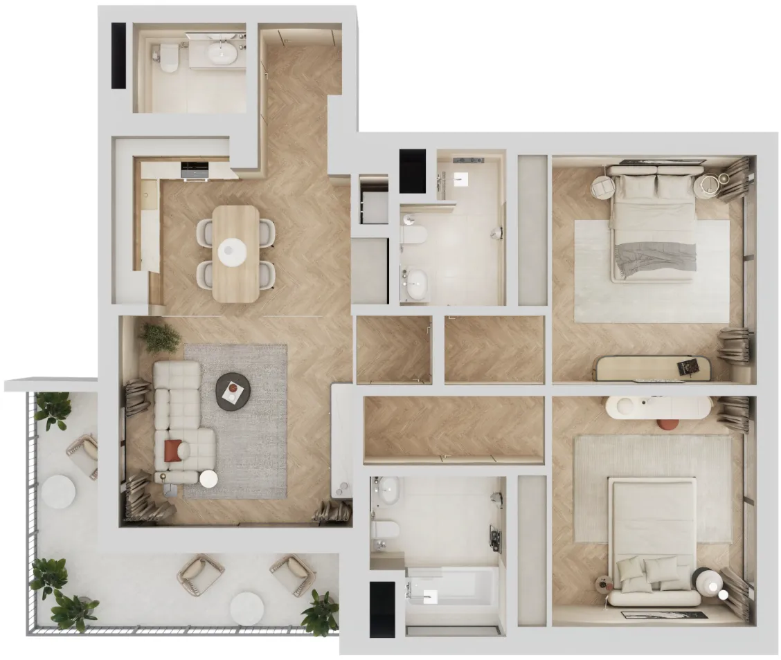 2 bedroom Apartments floor plan at Arisha Terraces