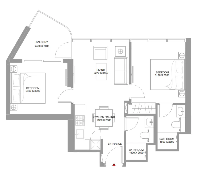 2 bedroom Apartments floor plan at Pierside Marina Residences
