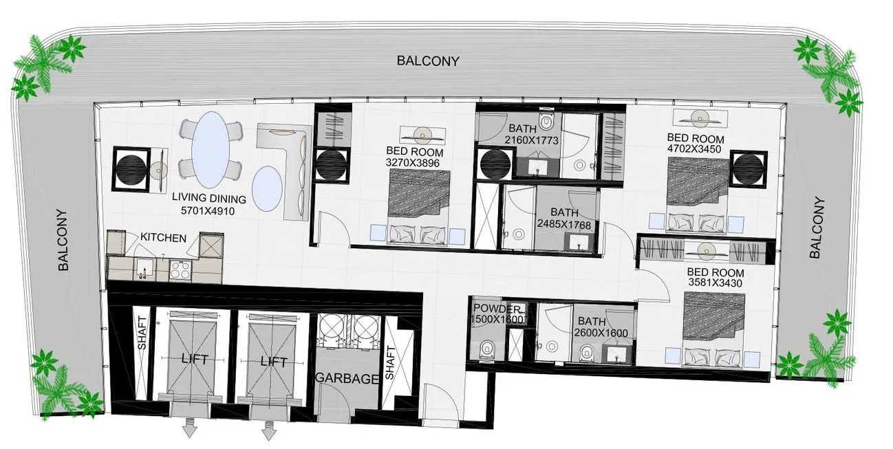3 bedroom Apartments floor plan at The Community Sports Arena