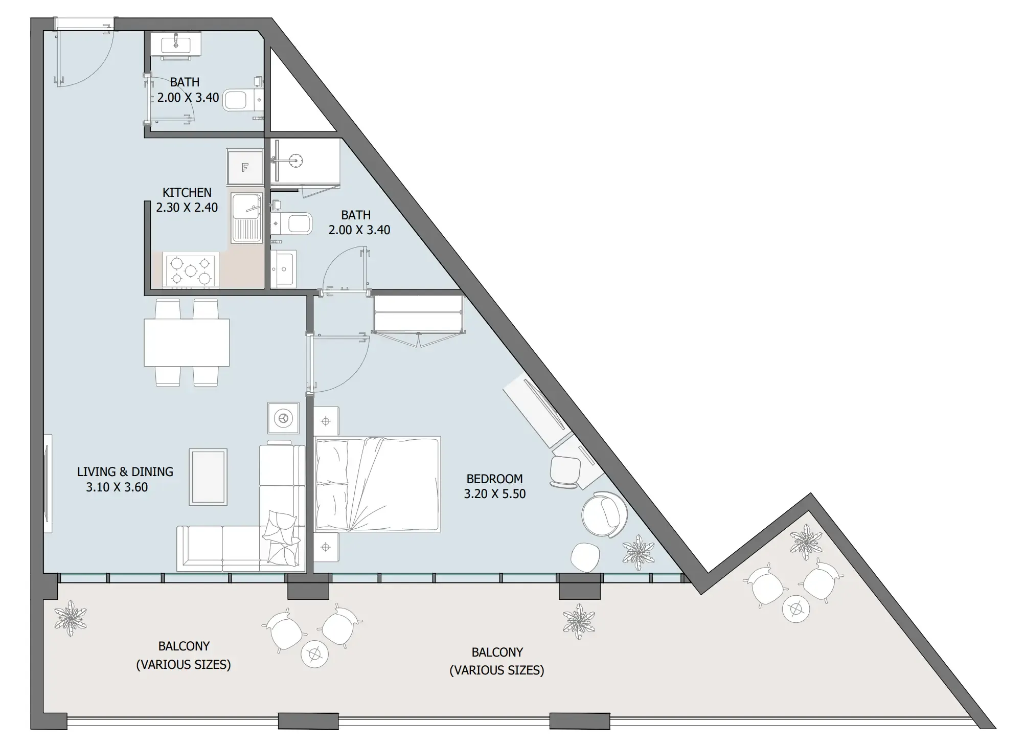 1 bedroom Apartments floor plan at Oceana