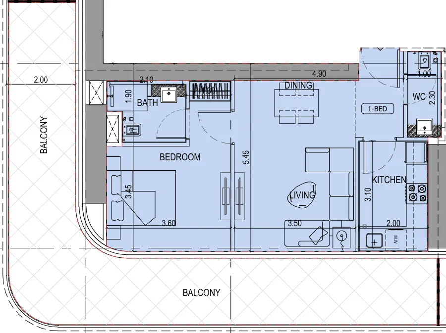 1 bedroom Apartments floor plan at Binghatti Sky Terraces