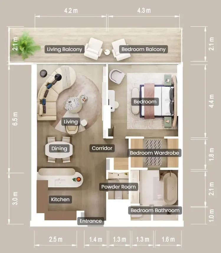 1 bedroom Apartments floor plan at Mandarin Oriental Residences