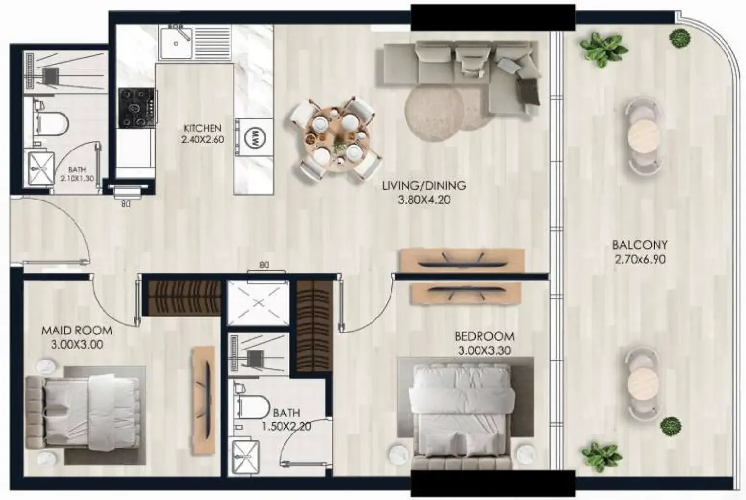 1.5 bedroom Apartments floor plan at Sera Gardens by Vision
