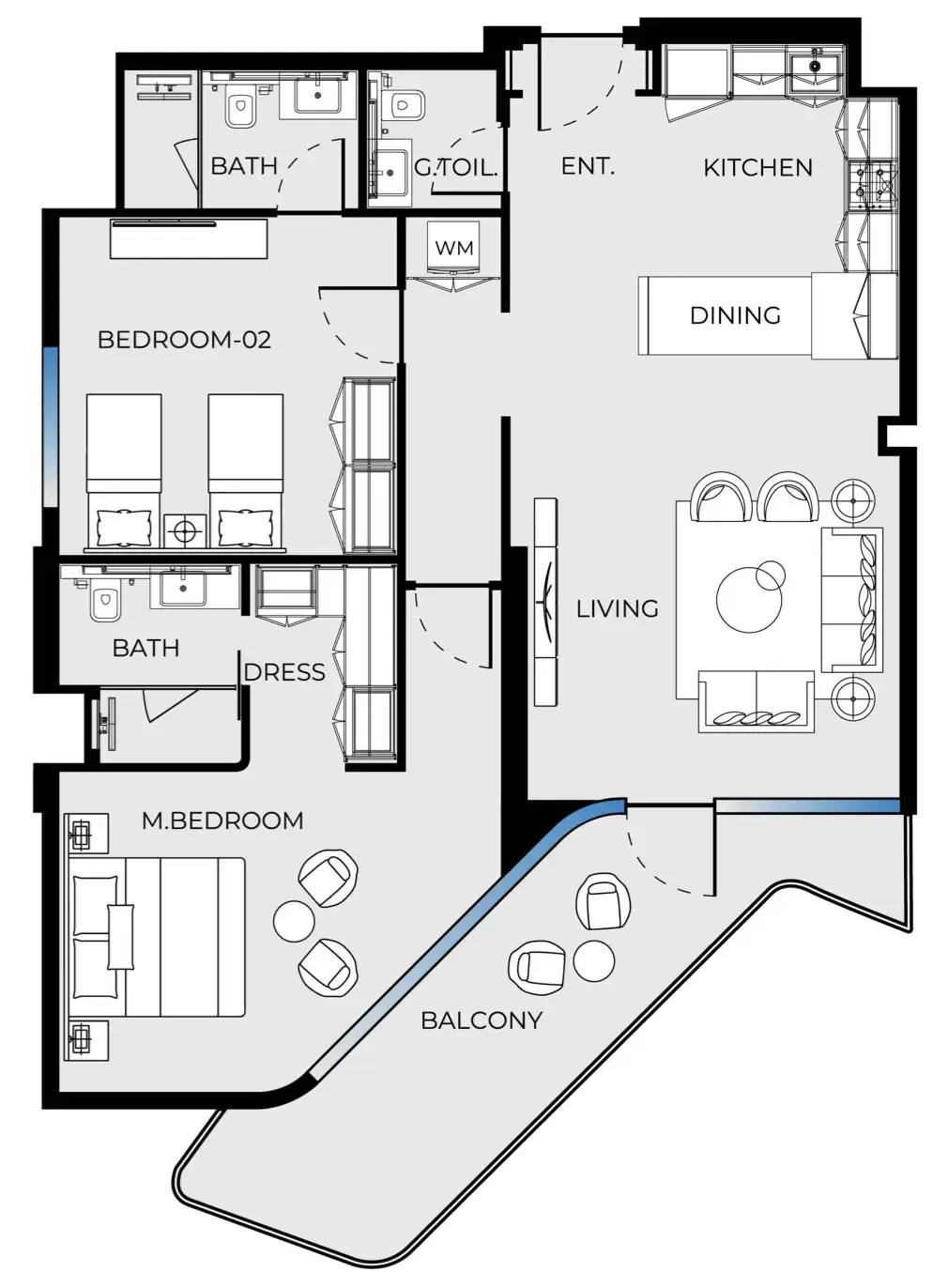 2 bedroom Apartments floor plan at Luxury Canal Residences