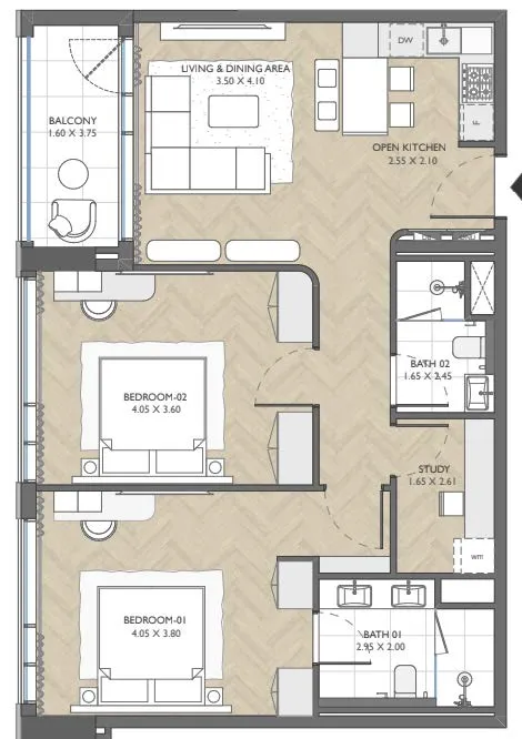 2.5 bedroom Apartments floor plan at The Collective