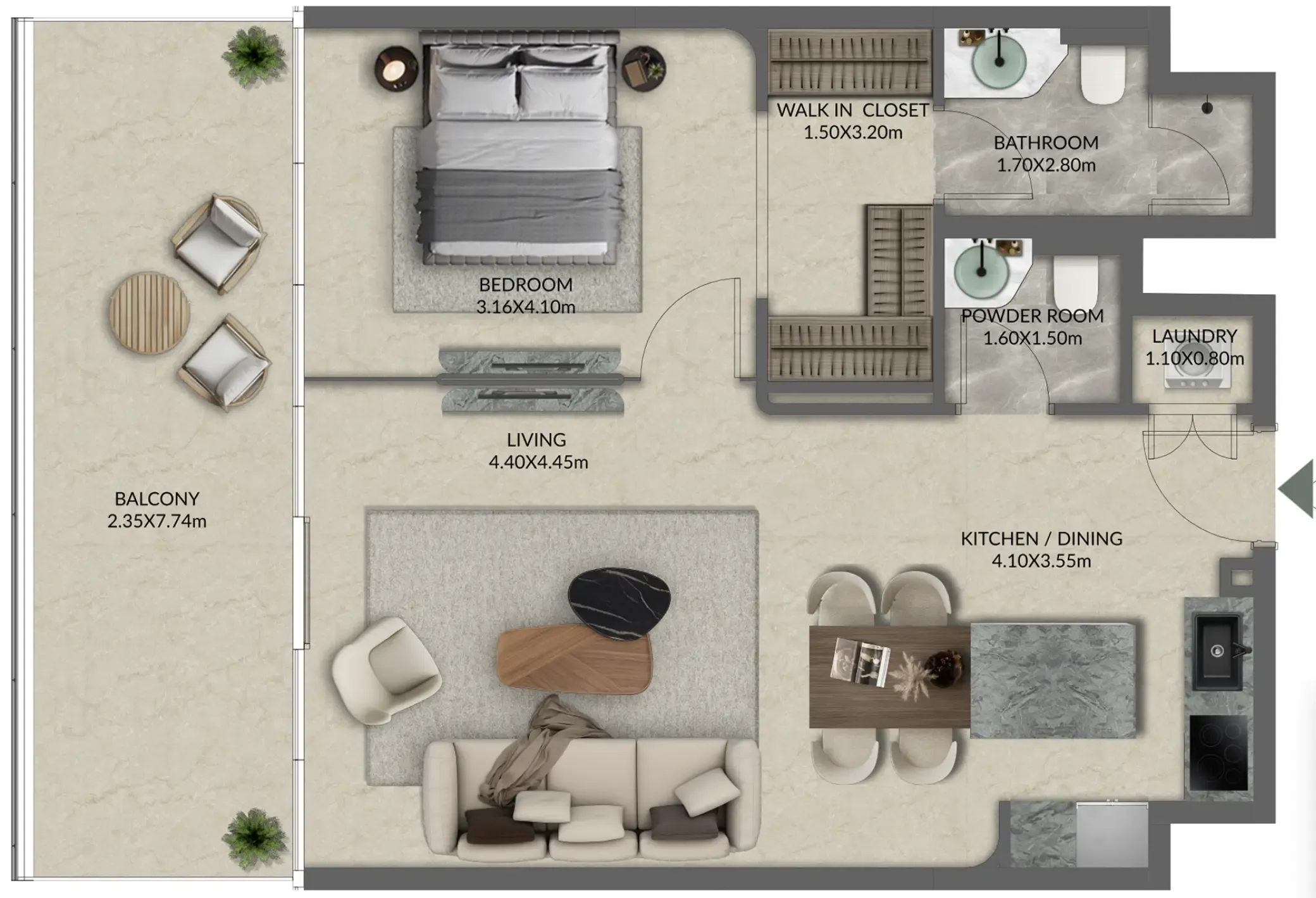 1 bedroom Apartments floor plan at Palazzo Tissoli