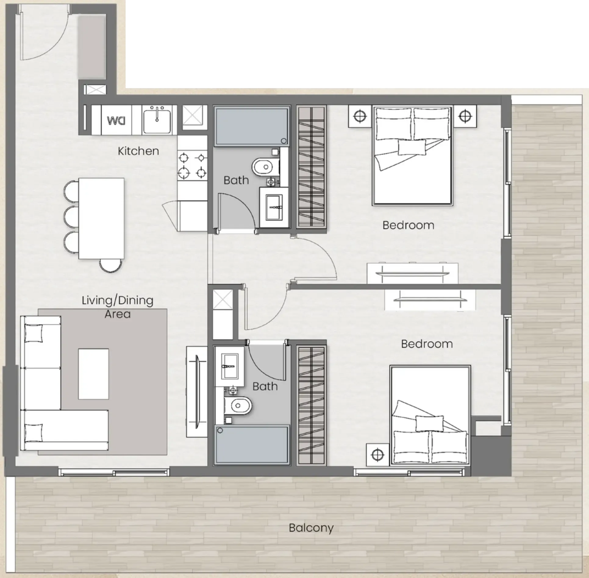 2 bedroom Apartments floor plan at Beverly Park