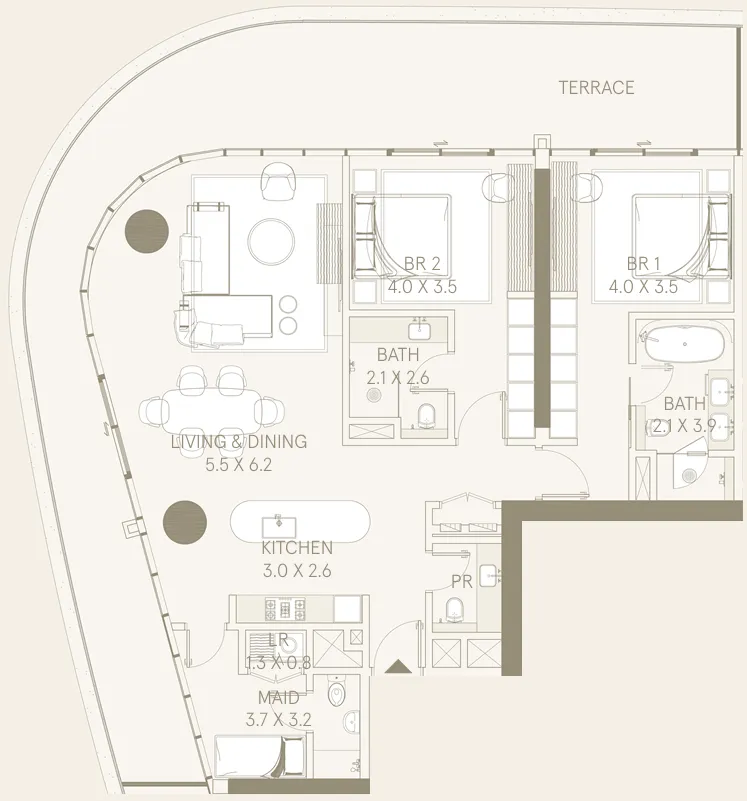 2.5 bedroom Apartments floor plan at Saas Hills