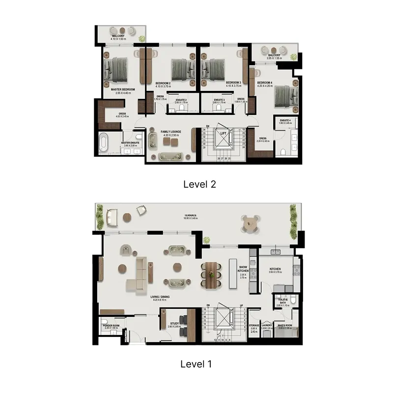 4.5 bedroom Duplex floor plan at Boulevard Park at Wasl Gate