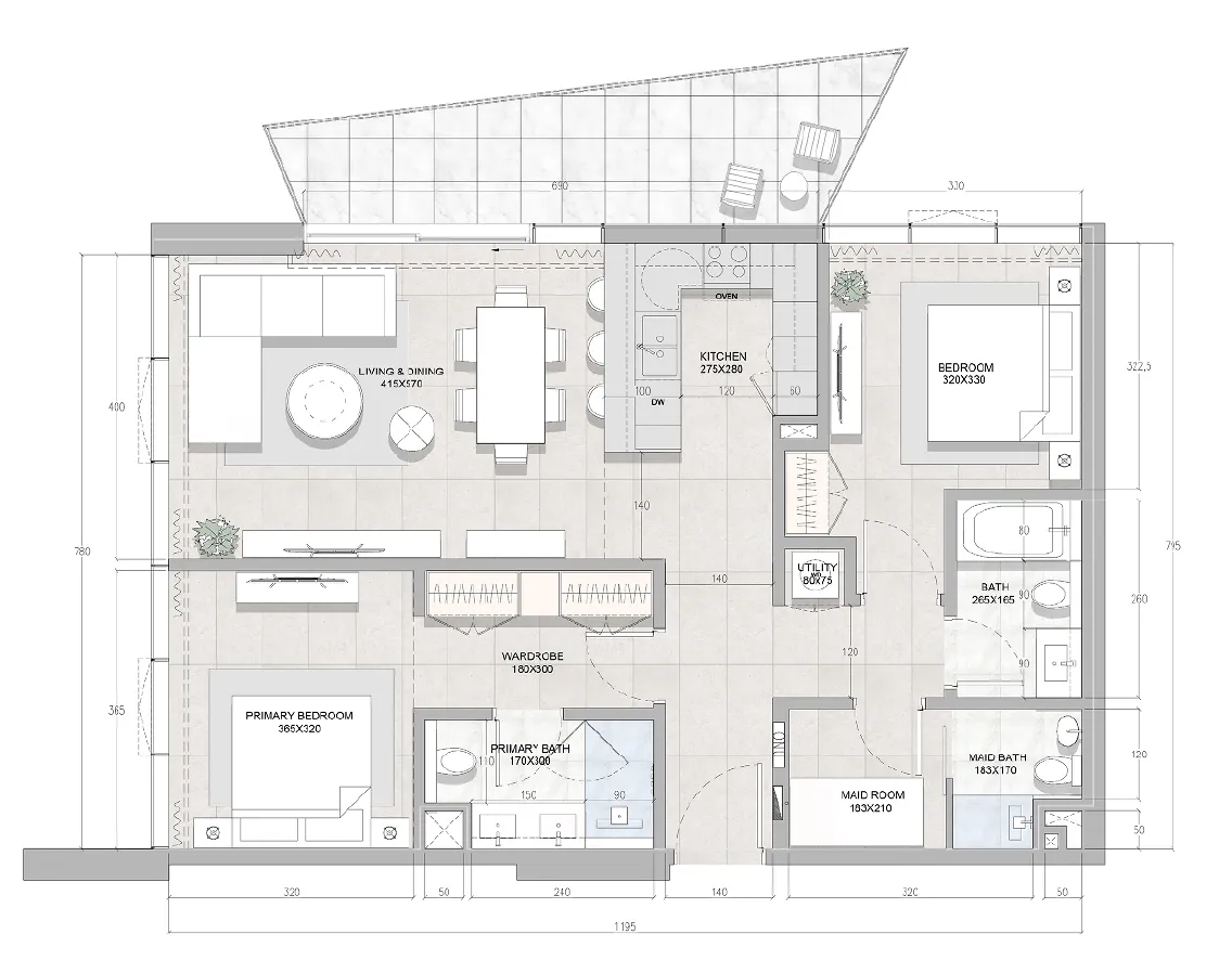 2 bedroom Apartments floor plan at Solera Downtown Mina