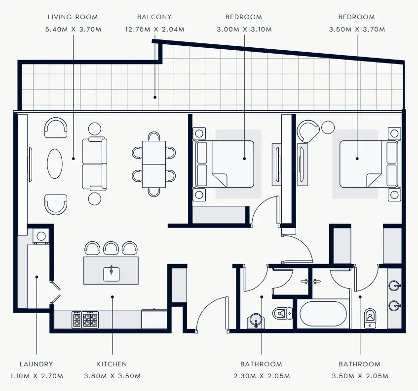 2 bedroom Apartments floor plan at Riviera Rêve