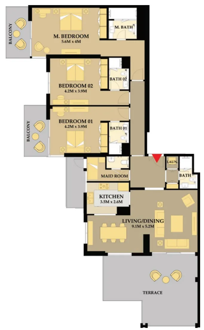 3 bedroom Apartments floor plan at Riva Residence