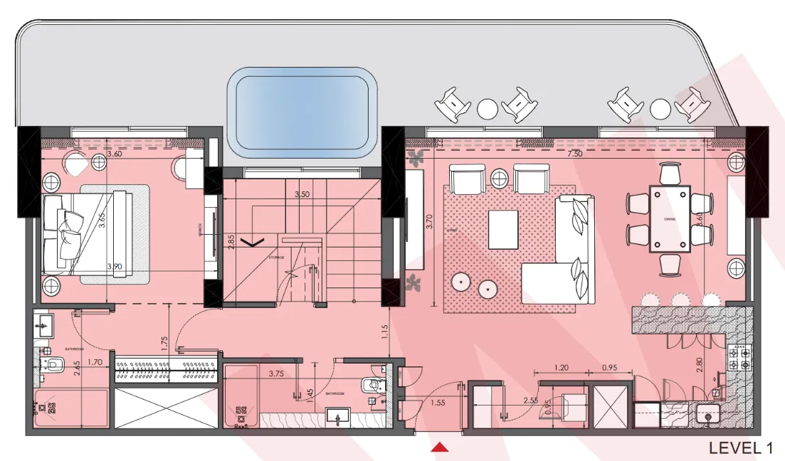 3 bedroom Penthouse floor plan at Azizi Wasel