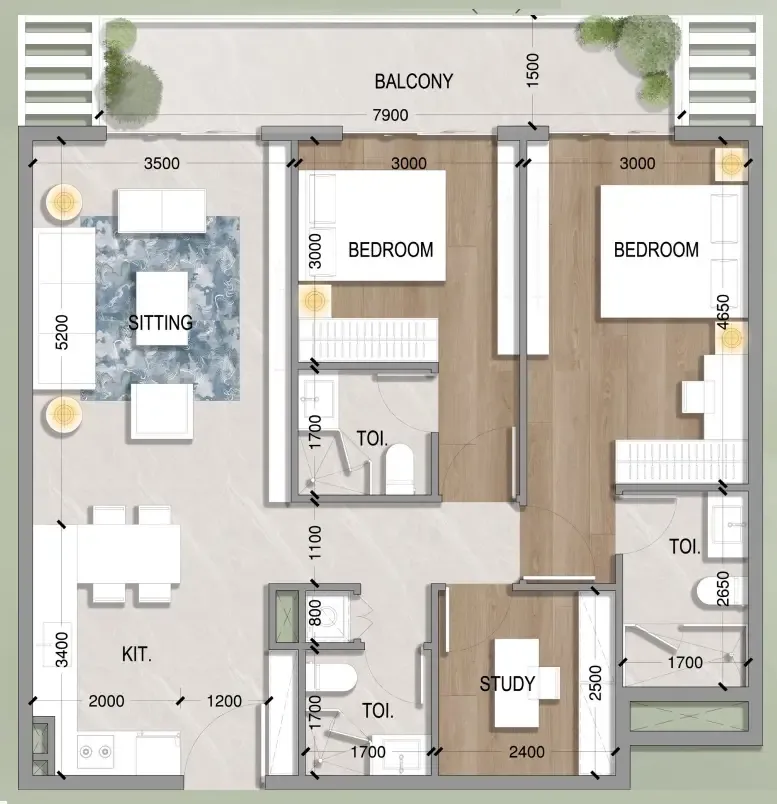 2 bedroom Apartments floor plan at Oasis Residences