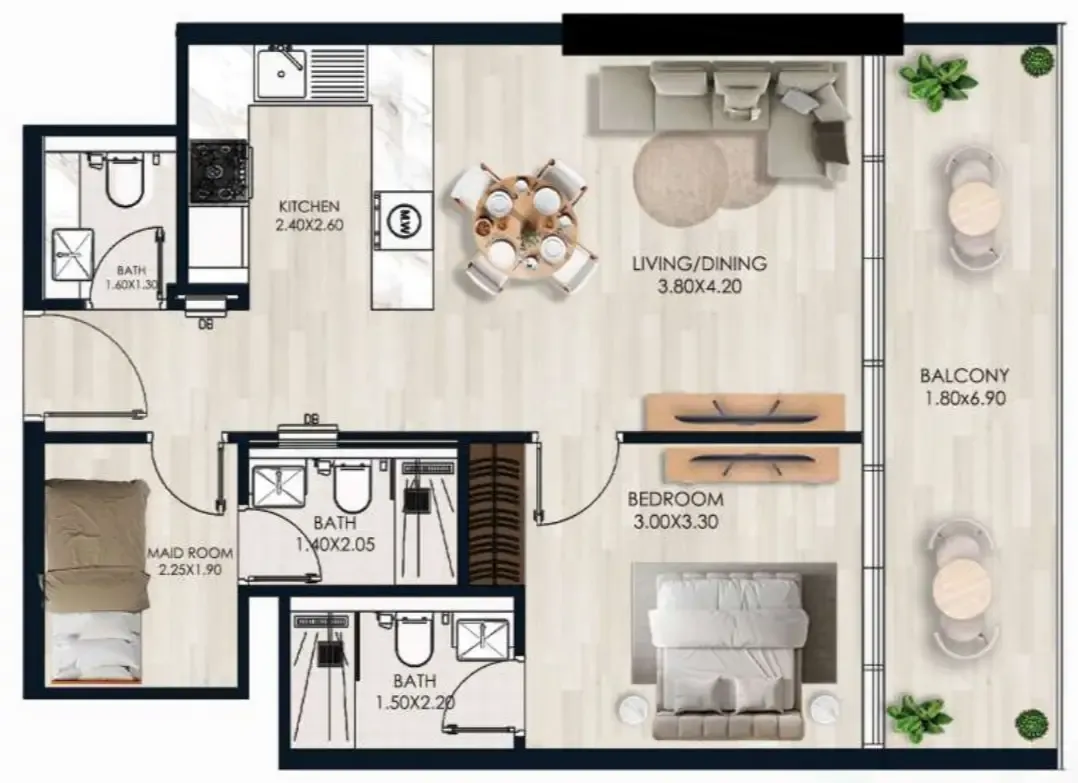 1.5 bedroom Apartments floor plan at Sera Gardens by Vision