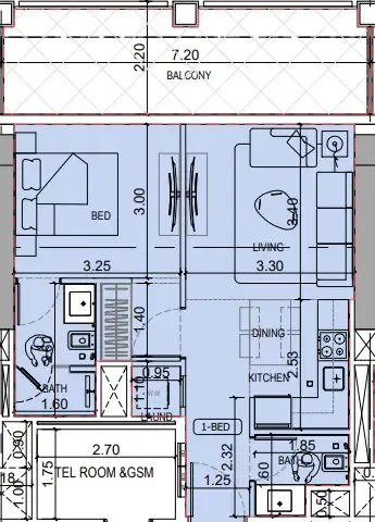 1 bedroom Apartments floor plan at Binghatti Titania