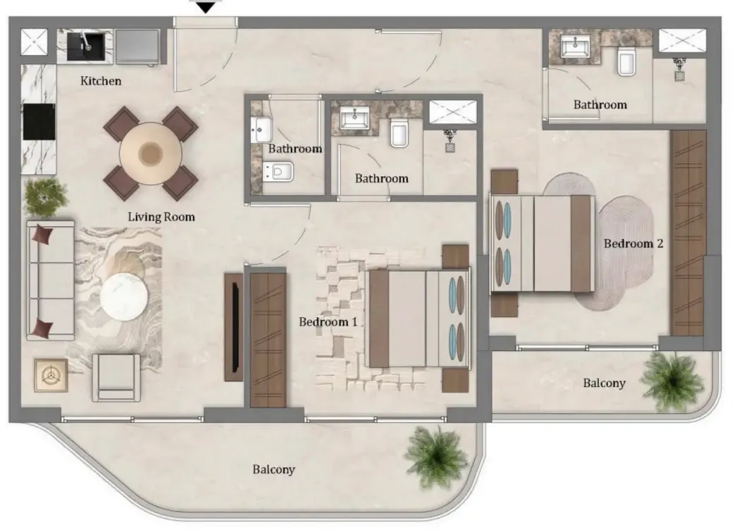 2 bedroom Apartments floor plan at Mirari Lagoon by Zoya