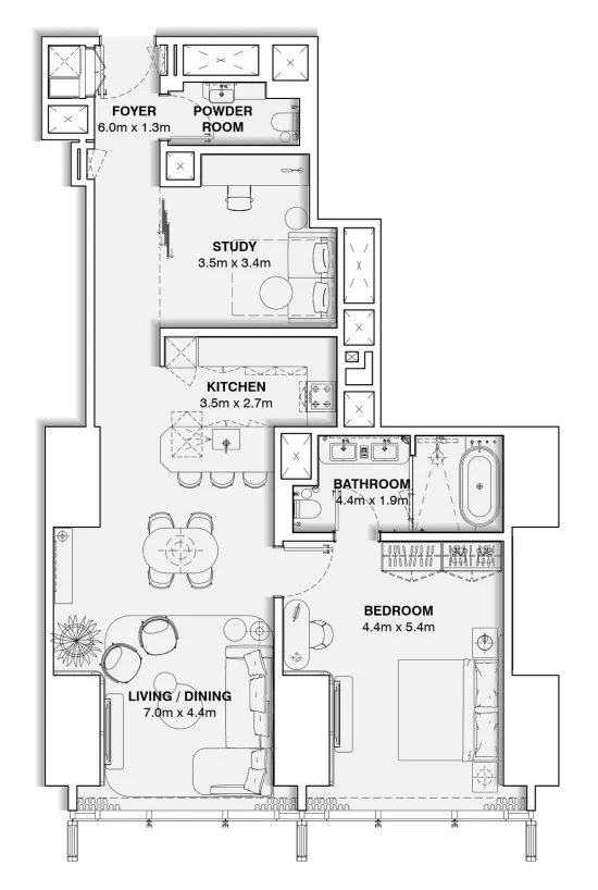 1.5 bedroom Apartments floor plan at Burj Azizi