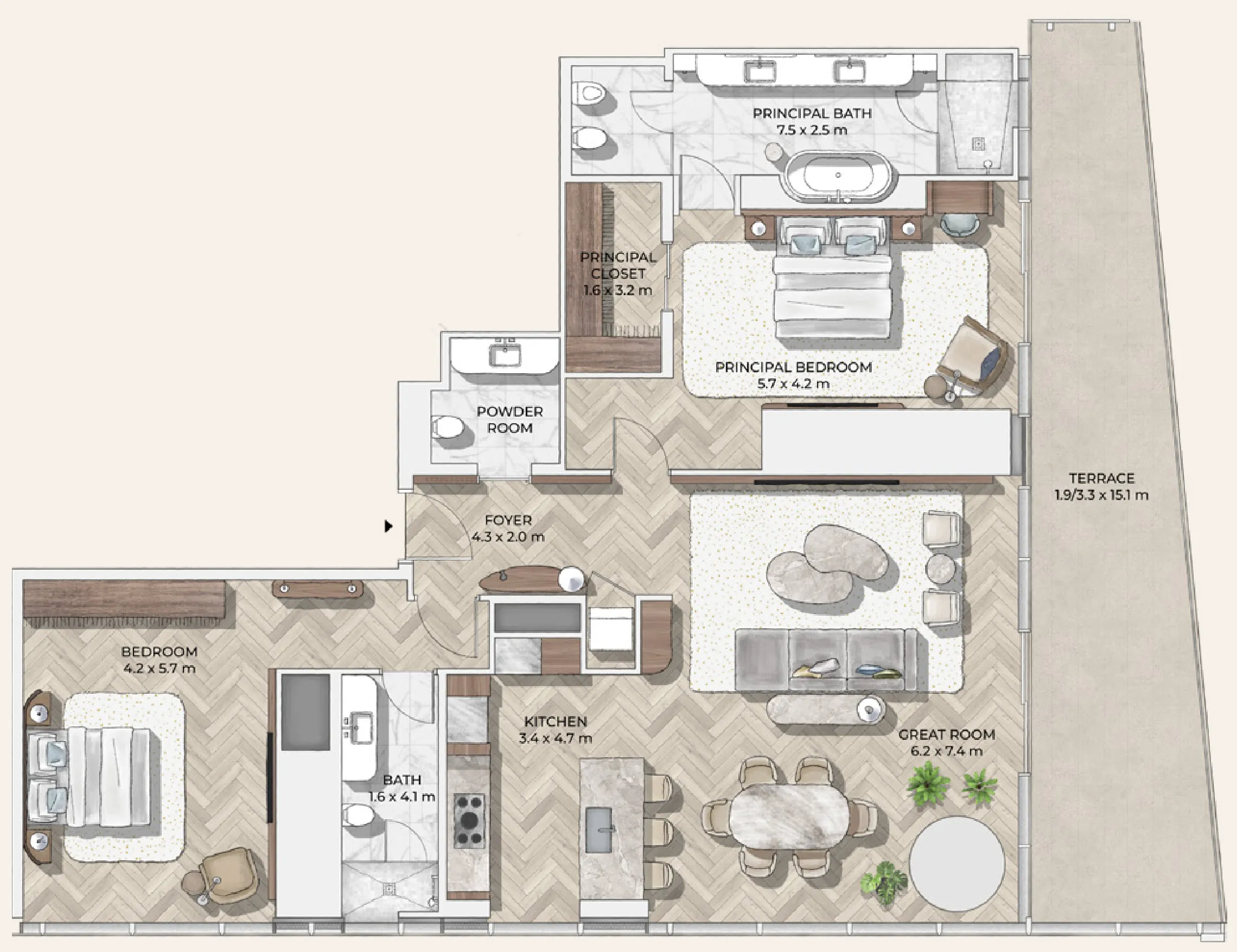 2 bedroom Apartments floor plan at Mr. C Residences Downtown