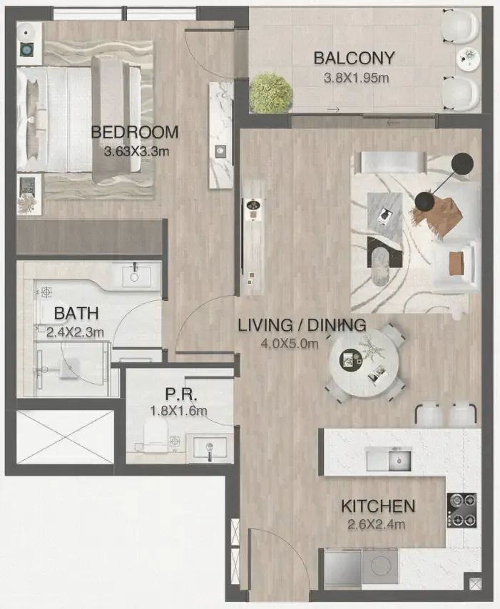 1 bedroom Apartments floor plan at One by Nine