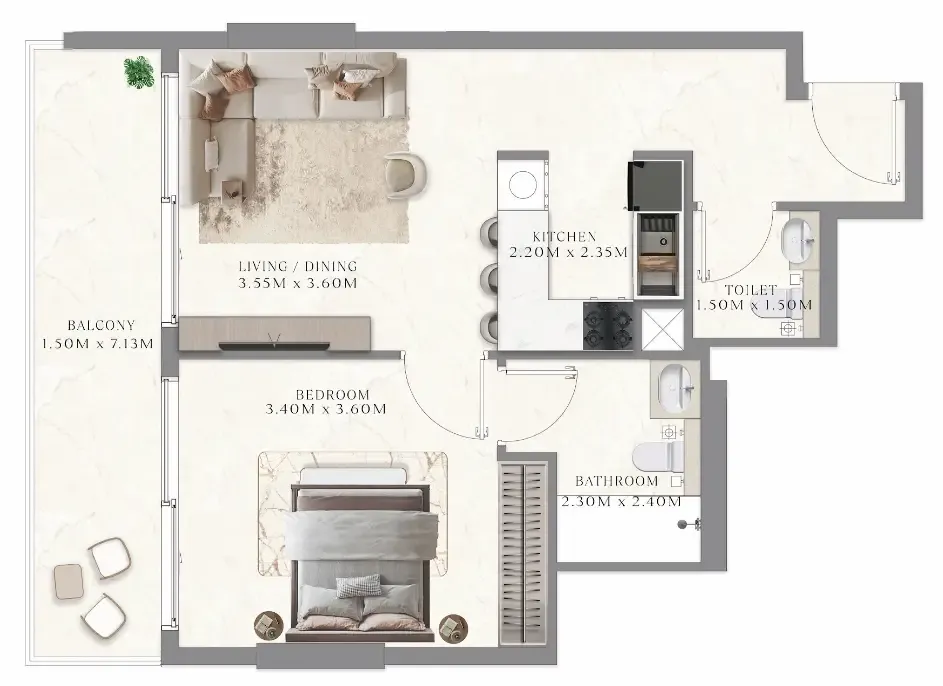 1 bedroom Apartments floor plan at Aum 99 Residences