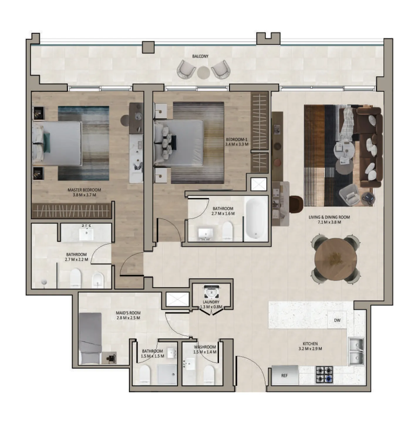 2 bedroom Apartments floor plan at Marriott Residences Sheikh Zayed Road