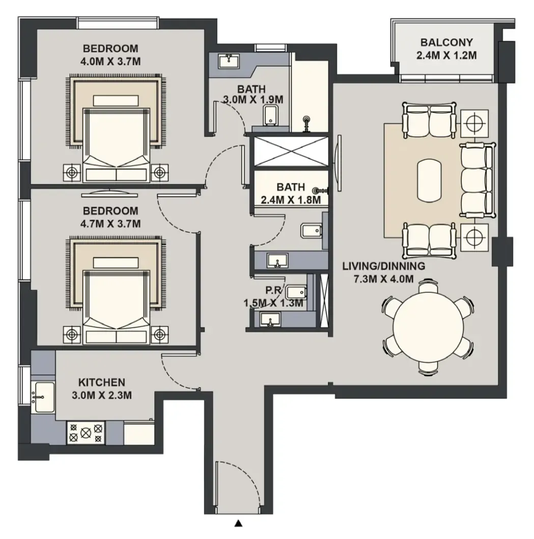 2 bedroom Apartments floor plan at Exotica by Al Marina