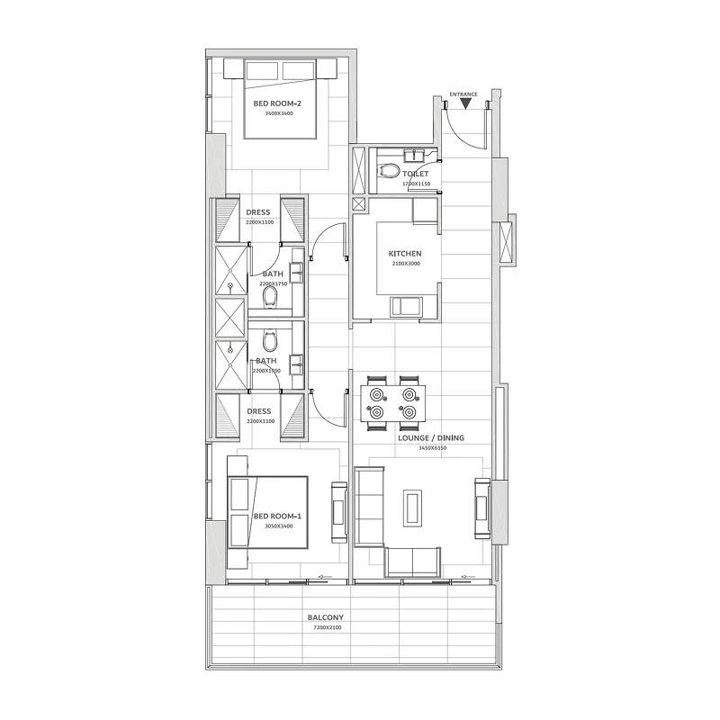 2 bedroom Apartments floor plan at Solanki One
