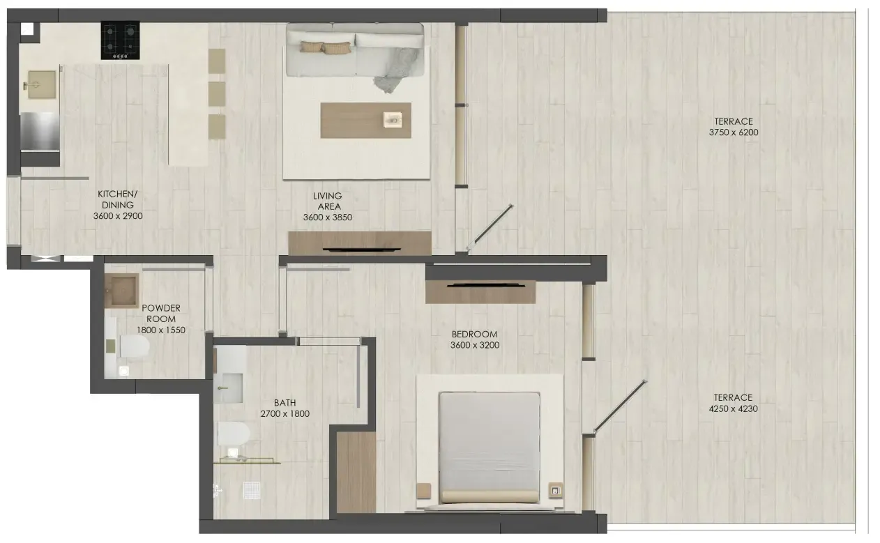 1 bedroom Apartments floor plan at JAD 288