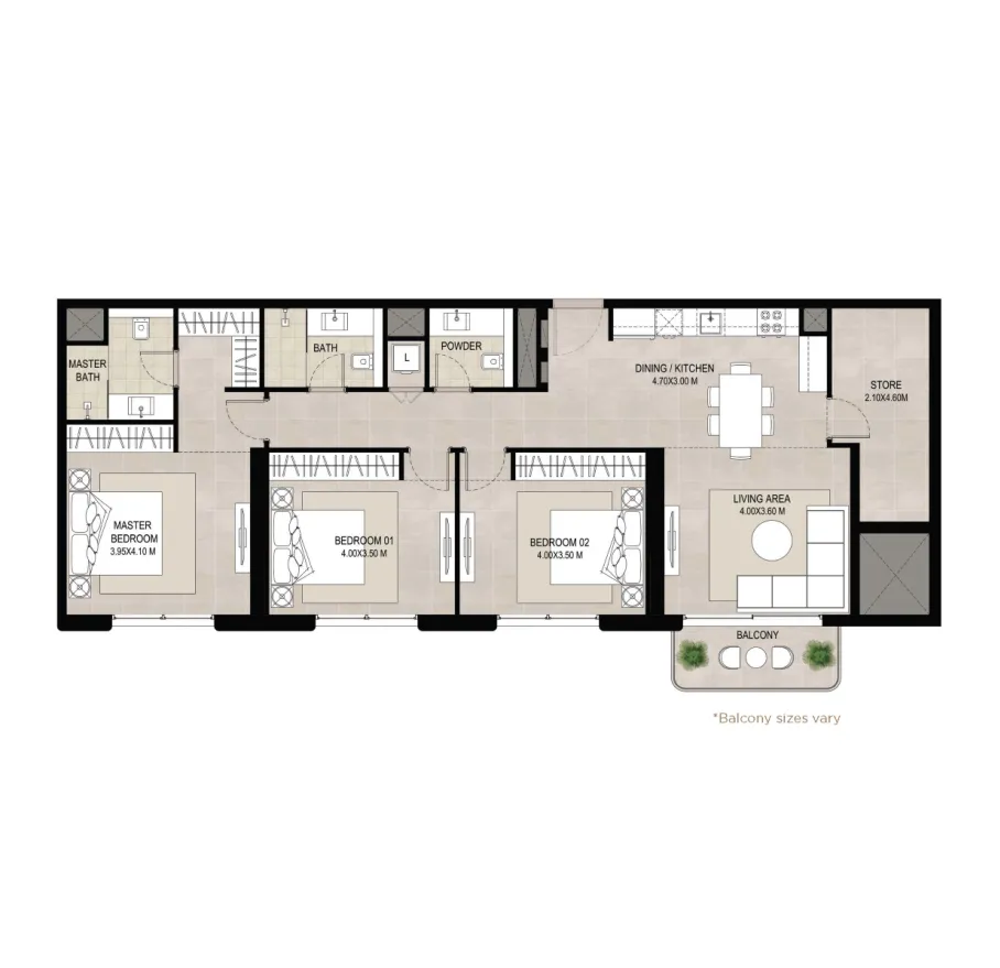 3 bedroom Apartments floor plan at Symphony on the Рark