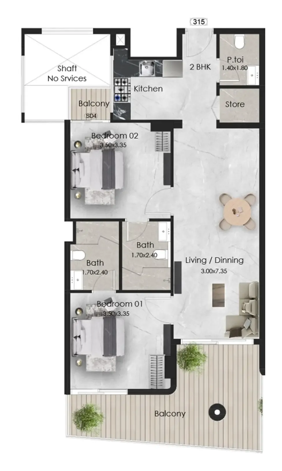 2 bedroom Apartments floor plan at Aristo