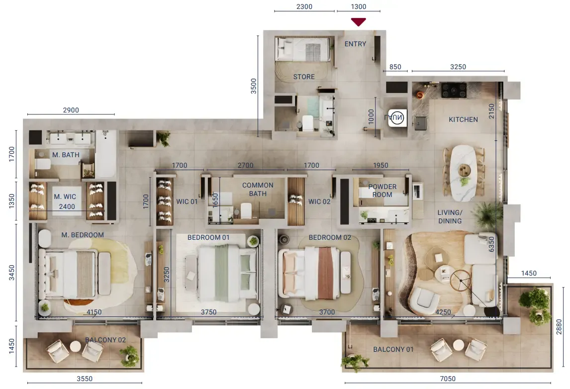 3 bedroom Apartments floor plan at Mirdad
